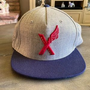 10 Deep Gray & Blue X Victory Logo Snapback Hat GREAT Condition & RARE!